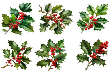 Festive Holly Leaf and Berry Set