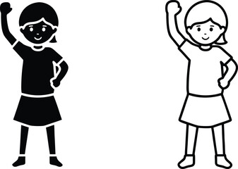 Girl Raising Hand Illustration Black and White