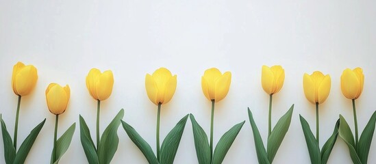 Yellow Tulips On White Background The Concept Of Spring Or Women S Day