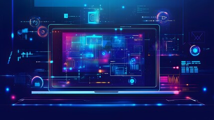 Futuristic Laptop with Glowing Neon Interface