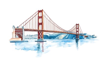 Obraz premium Golden Gate Bridge: A watercolor illustration of San Francisco's iconic bridge, set against a transparent background.