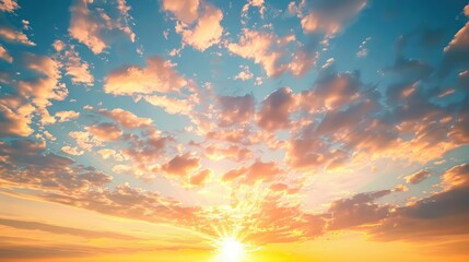 Fototapeta premium Beautiful Early Morning Sunrise Sky with Orange and Yellow Sunlight Clouds