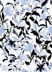 big flowers pattern,tropical floral, small flowers , flowers with leaves,upscale floral pattern.graphical textures floral,trendy colors pattern,flowers  background with leaves,vector illustration.