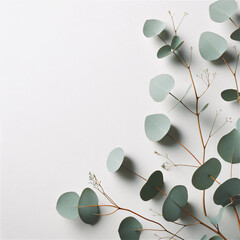 Elegant green leaves against minimalist-style eucalyptus composition background