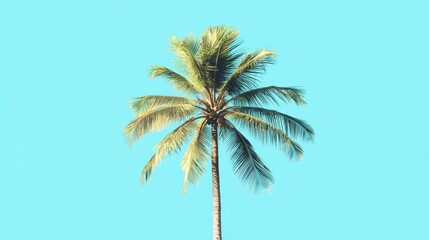 Fototapeta premium Coconut palm tree against a bright blue sky set in a retro style perfect for a travel themed design