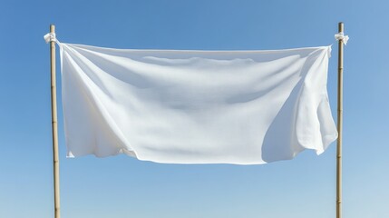 Blank white fabric banner suspended between two poles