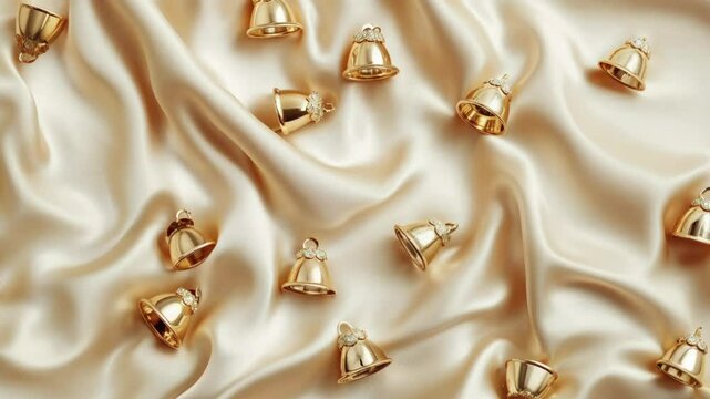 Golden Bells on Luxurious Cream Satin Fabric Background