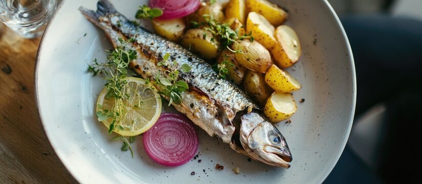 Norwegian Herring With Fried Potatoes And Pickled Onion