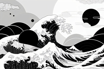 coloring page of wave interference patterns with subtle gradients, expertly enhanced rhythm and flow line art suitable for coloring book