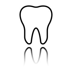 Obraz premium Tooth simple icon. Flat design. Black icon with mirror reflection. White background