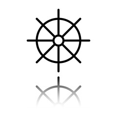 Obraz premium Steering wheel simple icon. Flat design. Black icon with mirror reflection. White background