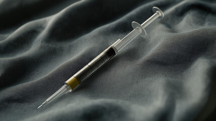 Naklejka premium Sterile Capped Syringe on Textured Medical Cloth Surface, Emphasizing Precision, Safety, and Material Detail in Sterile Environment