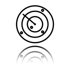 Sonar, radar simple icon. Flat design. Black icon with mirror reflection. White background