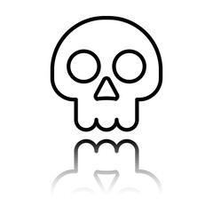 Skull simple icon. Flat design. Black icon with mirror reflection. White background