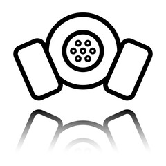 Respirator simple icon. Flat design. Black icon with mirror reflection. White background