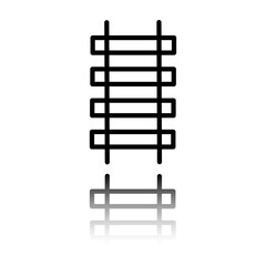 Railway simple icon. Flat design. Black icon with mirror reflection. White background