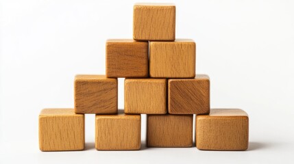 Obraz premium Wooden cubes arranged in a pyramid shape set against a white background