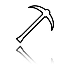Pickaxe simple icon. Flat design. Black icon with mirror reflection. White background