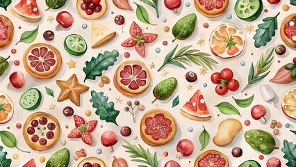 Christmas food seamless pattern decorating festive background