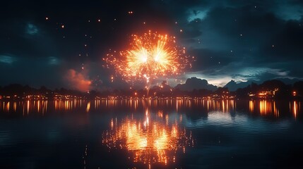 Abstract colorful bright fireworks background for celebrate, Beautiful bright fireworks lighting up night sky. Bokeh effect