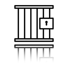 Jail simple icon. Flat design. Black icon with mirror reflection. White background