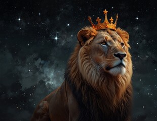 Naklejka premium portrait of a lion with a crown on his head