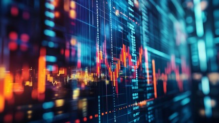 Obraz premium Digital Financial Graphs with Vibrant Market Indicators