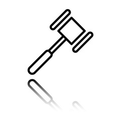 Hammer simple icon. Flat design. Black icon with mirror reflection. White background