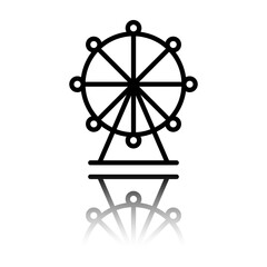 Ferris wheel simple icon. Flat design. Black icon with mirror reflection. White background