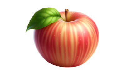 Fresh red Ripe apple with leaf Transparent background PNG