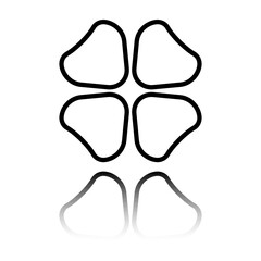 Clover simple icon. Flat design. Black icon with mirror reflection. White background