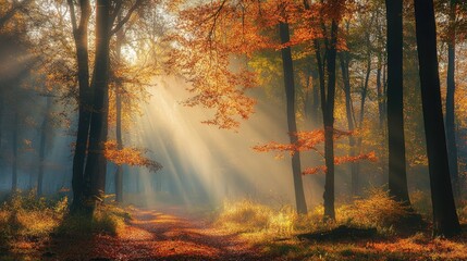 Obraz premium Lovely autumn morning in the forest