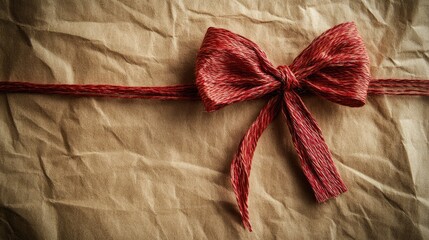 Christmas twine tied in a bow on textured kraft paper