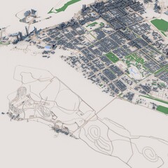 Abu Dhabi City United Arab Emirates Map, 3D Rendering