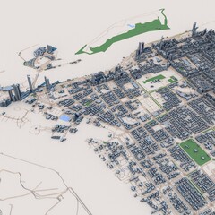 Abu Dhabi City United Arab Emirates Map, 3D Rendering