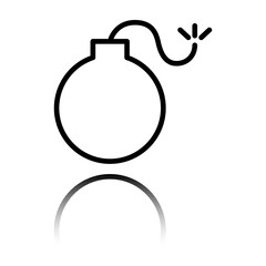 Bomb simple icon. Flat design. Black icon with mirror reflection. White background