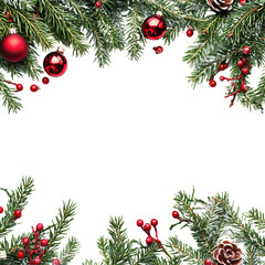 Christmas Frame with Ornaments and Pine Branches