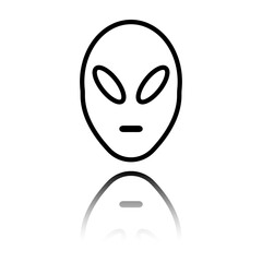 Alien simple icon vector. Flat design. Black icon with mirror reflection. White background