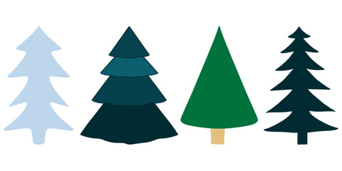 Set of cute fir trees, christmas trees vector illustration 