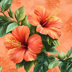 Tropical Pillow Featuring Vibrant Hibiscus Flowers and Lush Greenery in a Relaxing Indoor Setting