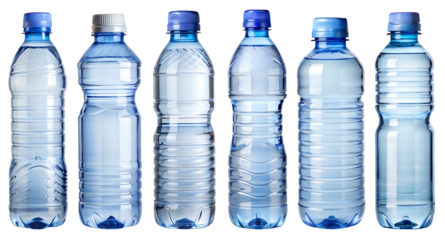 Set of plastic water bottles on transparent background. Plastic bottles design concept.