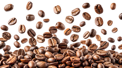Obraz premium It has roasted coffee beans on a transparent background. The concept of coffee, a tasty and tart drink.