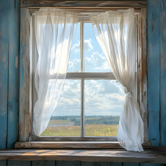 Sheer White Curtains Blowing Gently in an Open Window, Inviting Natural Light into a Bright Room