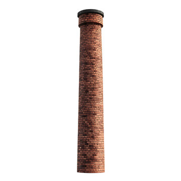 A tall, cylindrical brick chimney stands against a dark background, showcasing its textured surface and circular top.