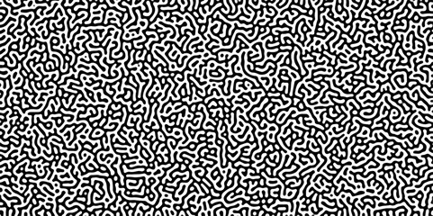 Turing reaction diffusion monochrome seamless pattern with chaotic motion .Linear design with biological shapes. Organic lines in memphis. abstract turing organic wallpaper background .	
