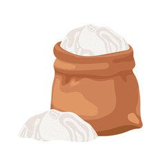 Bag with salt, sugar, rice or flour. Vector bag with white powder isolated on white.