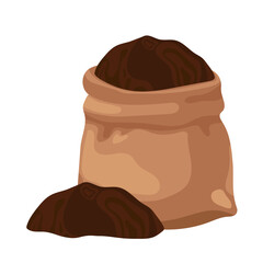 Vector Sack with Cocoa or Coffee powder. Cocoa powder Bag isolated on white.