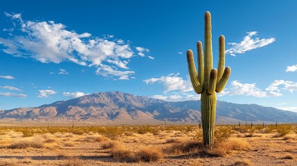 Lone Cactus in Arid Desert Landscape