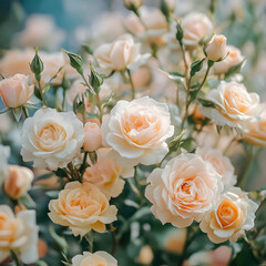 Obraz premium Beautiful Arrangement of Pastel Roses with Creamy Bokeh Background in Soft Natural Light
