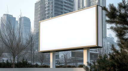 Fototapeta premium Large billboard is standing in front of a city skyline. Mockup